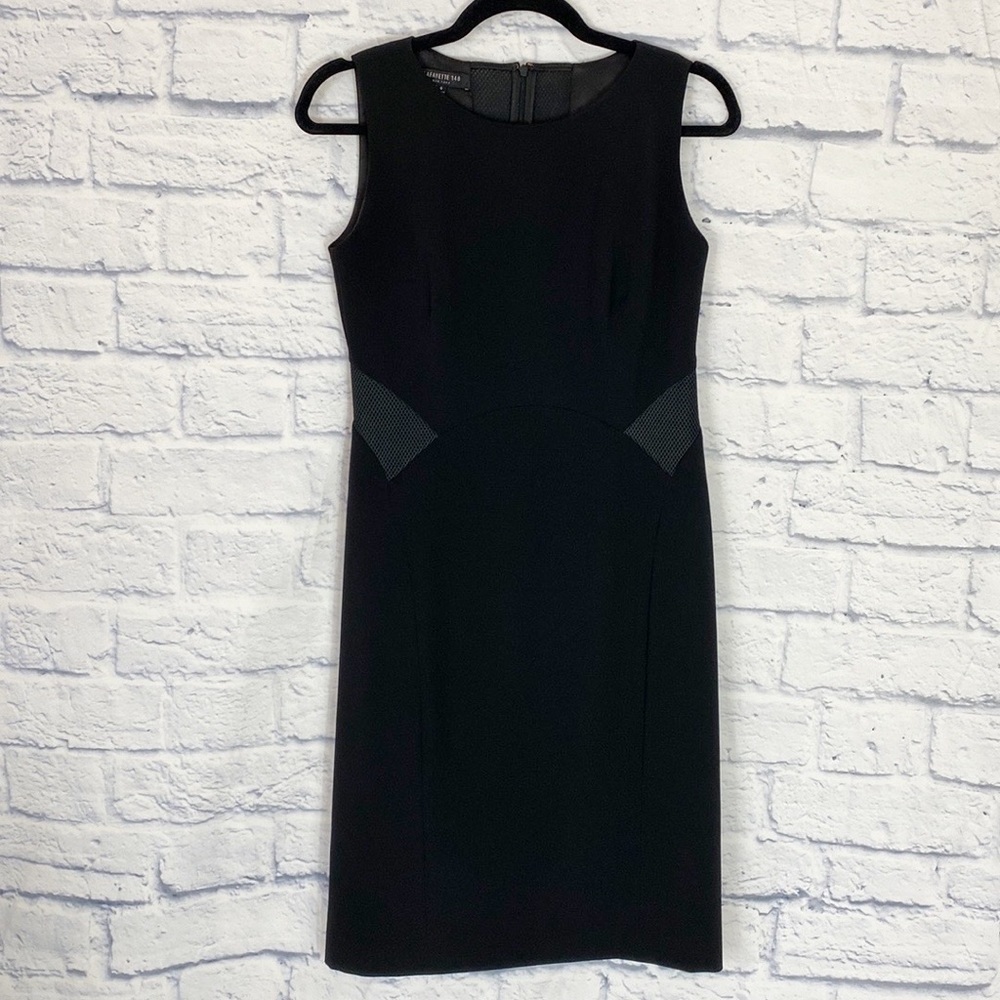 Lafayette 148 black mesh inset sleeveless sheath dress 0